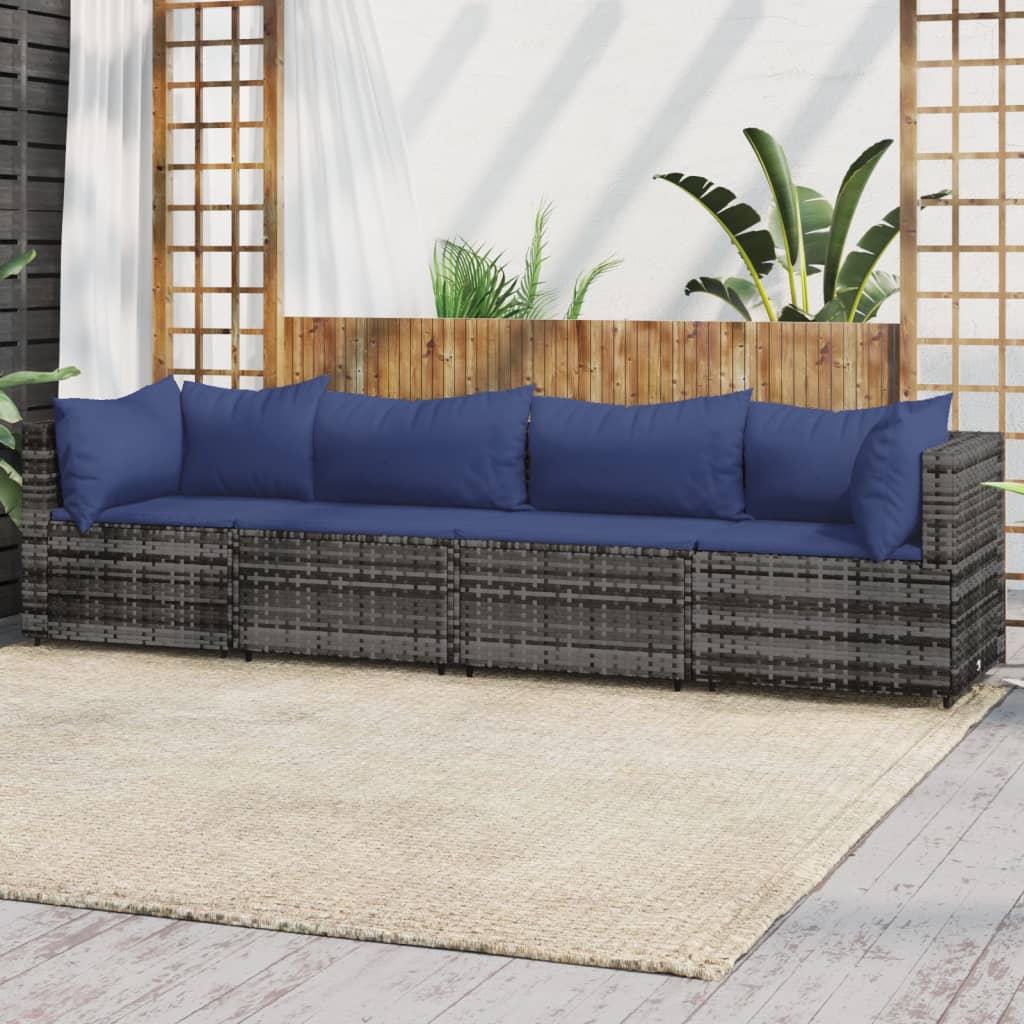 vidaXL Set de muebles de jardín 4 pzas y cojines ratán sintético gris