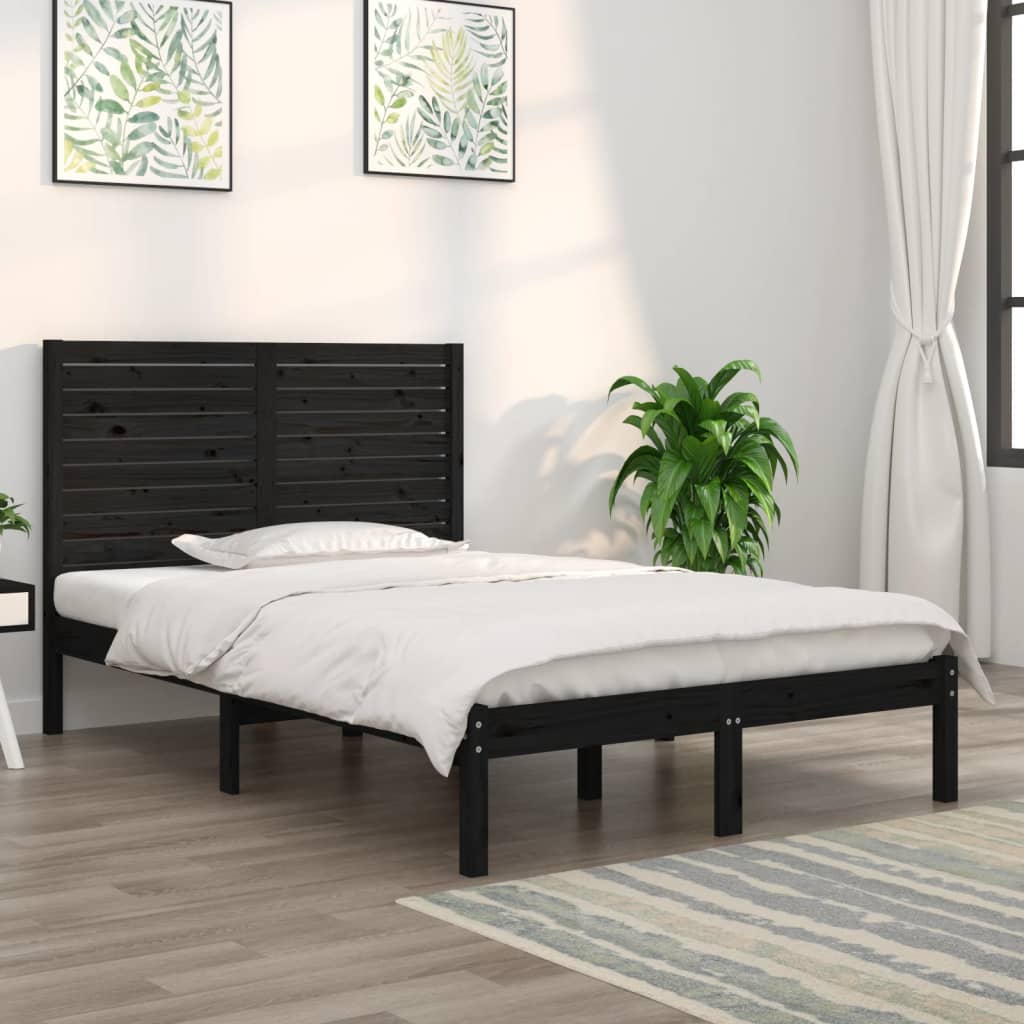 vidaXL Estructura de cama doble madera maciza negra 135x190 cm