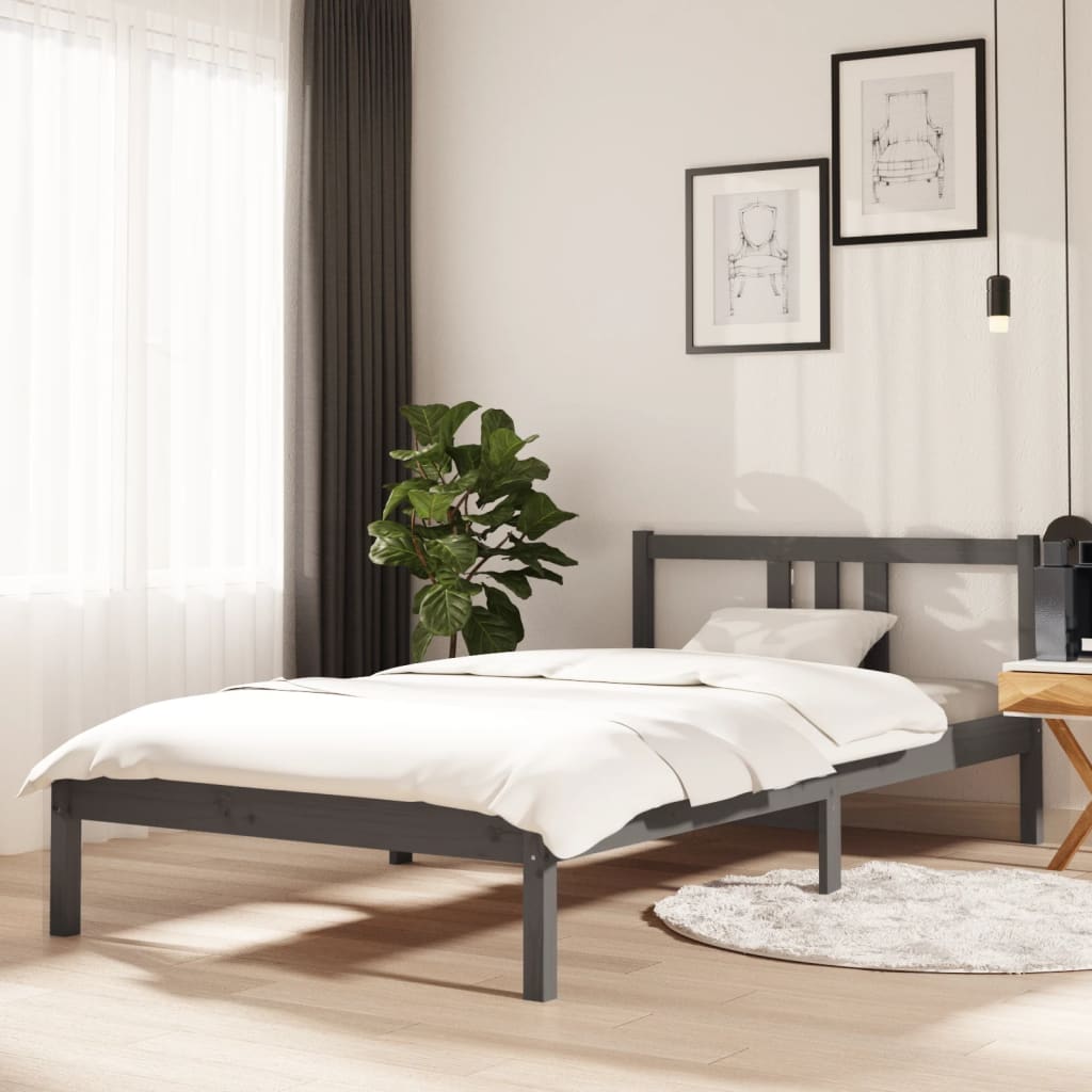 vidaXL Estructura de cama madera maciza gris 100x200 cm