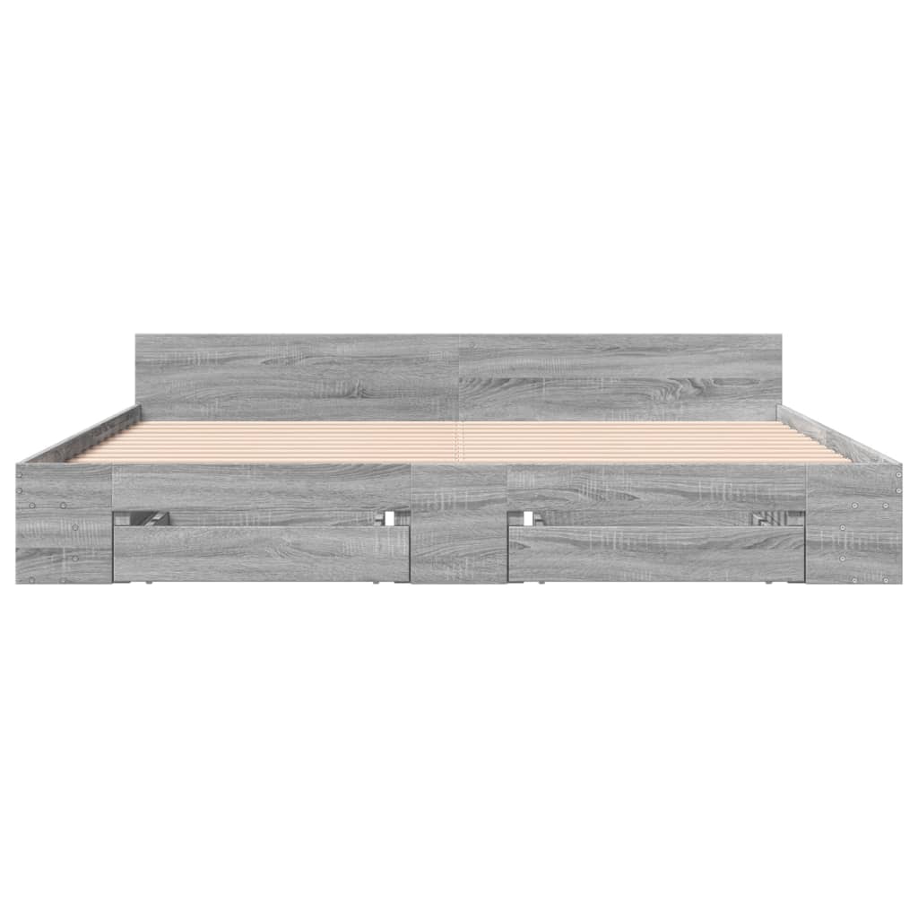 vidaXL Cama con cajones madera ingeniería gris Sonoma 180x200 cm