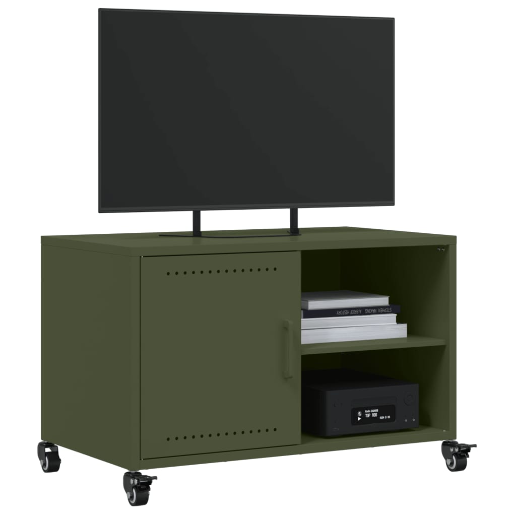 vidaXL Mueble de TV de acero verde oliva 68x39x43,5 cm