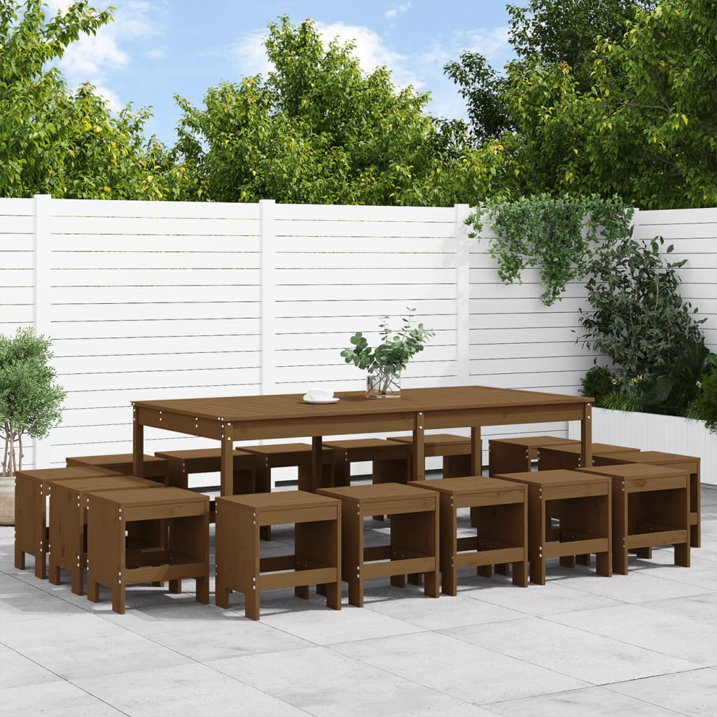 vidaXL Set de comedor de jardín 17 pzas madera maciza pino marrón miel