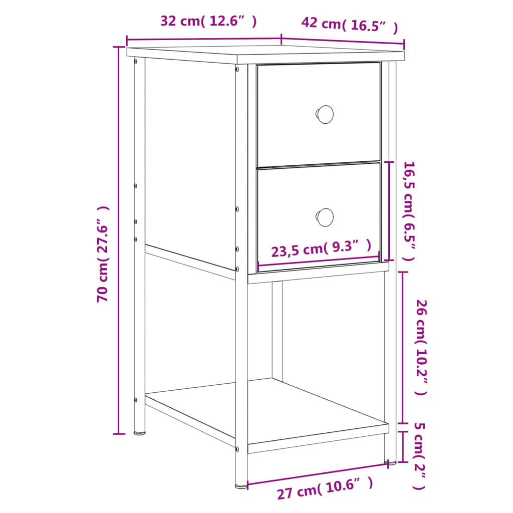 vidaXL Mesitas noche 2 uds madera ingeniería marrón roble 32x42x70 cm