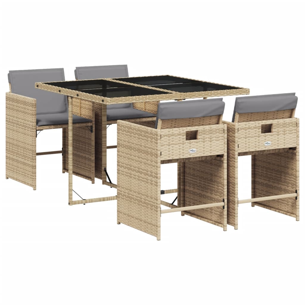 vidaXL Set comedor de jardín 5 pzas con cojines ratán sintético beige