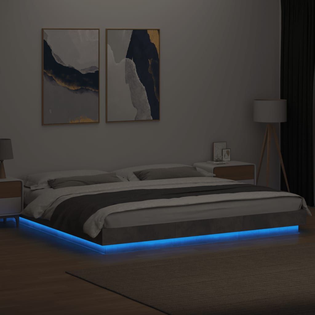 vidaXL Estructura cama con luces LED madera gris hormigón 180x200 cm