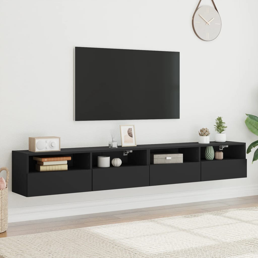 vidaXL Muebles de pared TV 2 uds madera ingeniería negro 100x30x30 cm