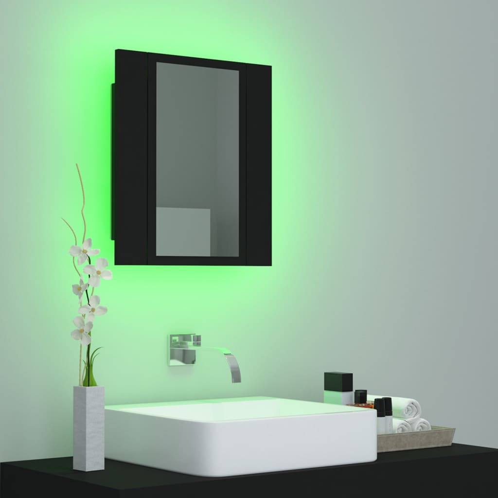 vidaXL Armario espejo de baño con luz LED acrílico negro 40x12x45 cm