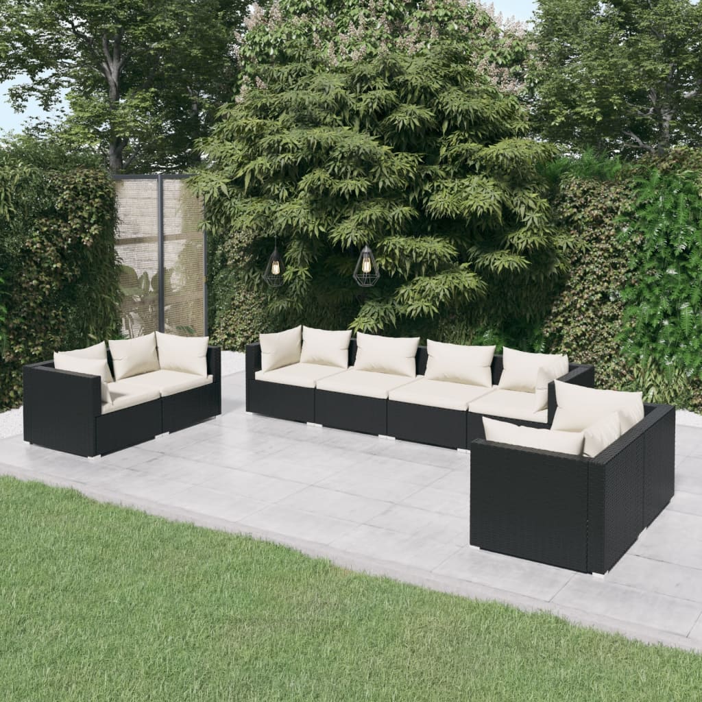 vidaXL Set de muebles de jardín 8 pzas y cojines ratán sintético negro