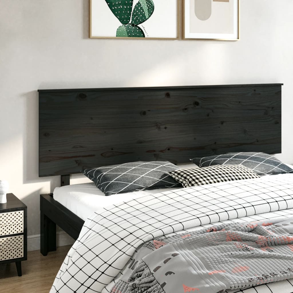 vidaXL Cabecero de cama madera maciza de pino negro 204x6x82,5 cm