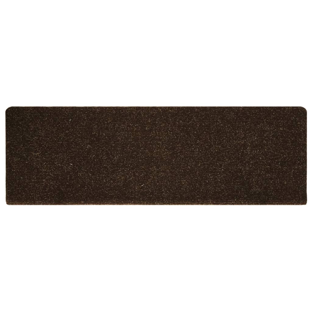 vidaXL Alfombrilla de escaleras 15 uds tela punzonada marrón 65x21x4cm