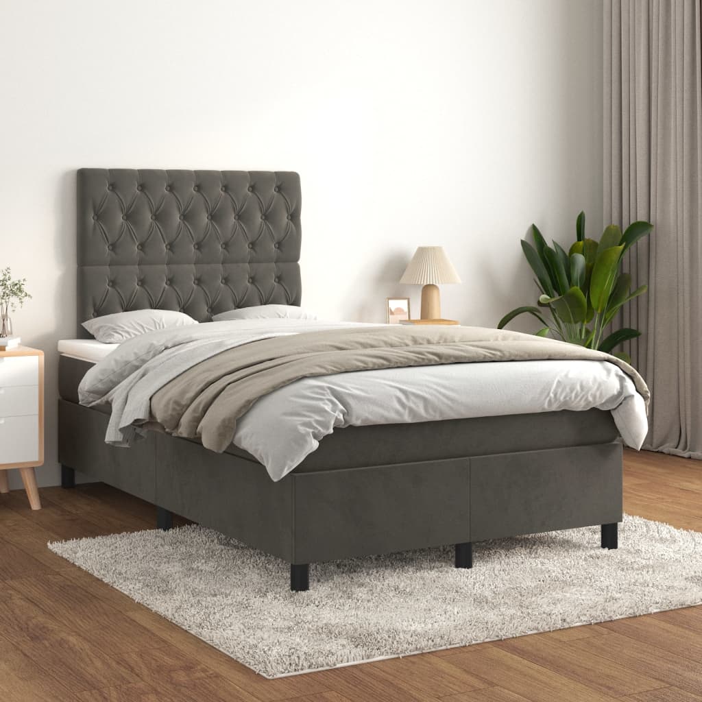 vidaXL Cama box spring con colchón terciopelo gris oscuro 120x200 cm