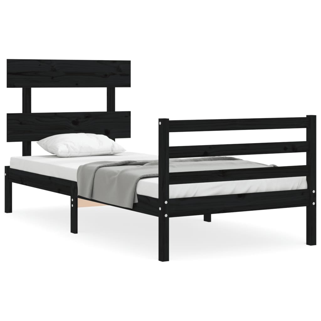 vidaXL Estructura de cama con cabecero madera maciza negro 90x200 cm