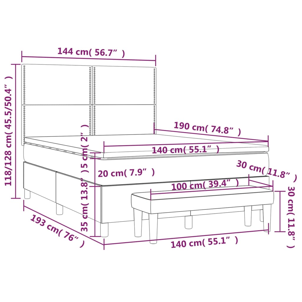 vidaXL Cama box spring con colchón cuero sintético capuchino 140x190cm