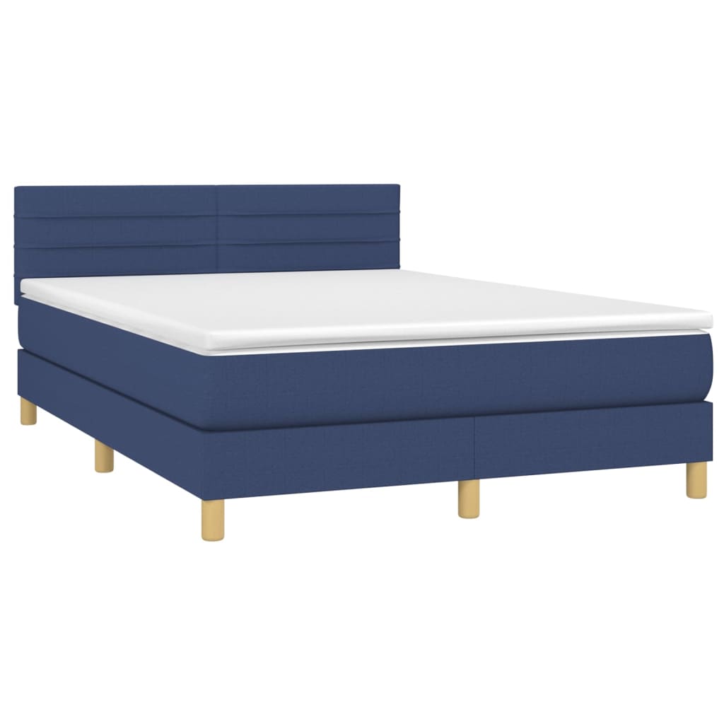 vidaXL Cama box spring colchón y luces LED tela azul 140x190 cm