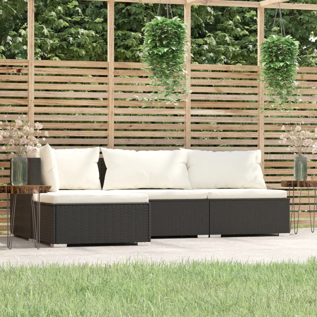 vidaXL Set de muebles de jardín 4 pzas y cojines ratán sintético negro