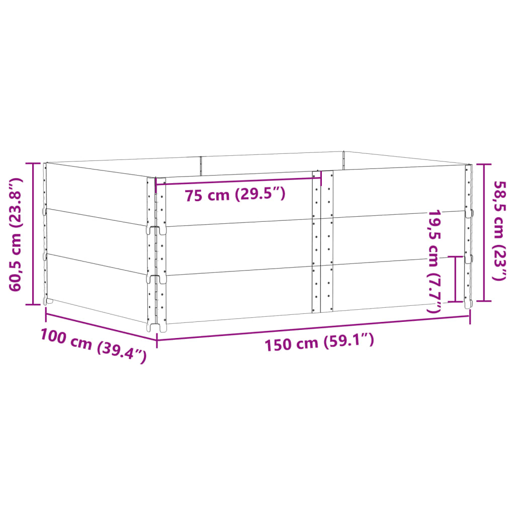 vidaXL Collares de palets 3 uds madera maciza de pino negro 150x100 cm