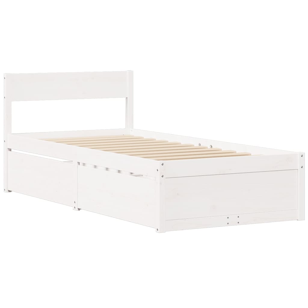 vidaXL Cama con cajones y colchón madera maciza pino blanco 90x190 cm