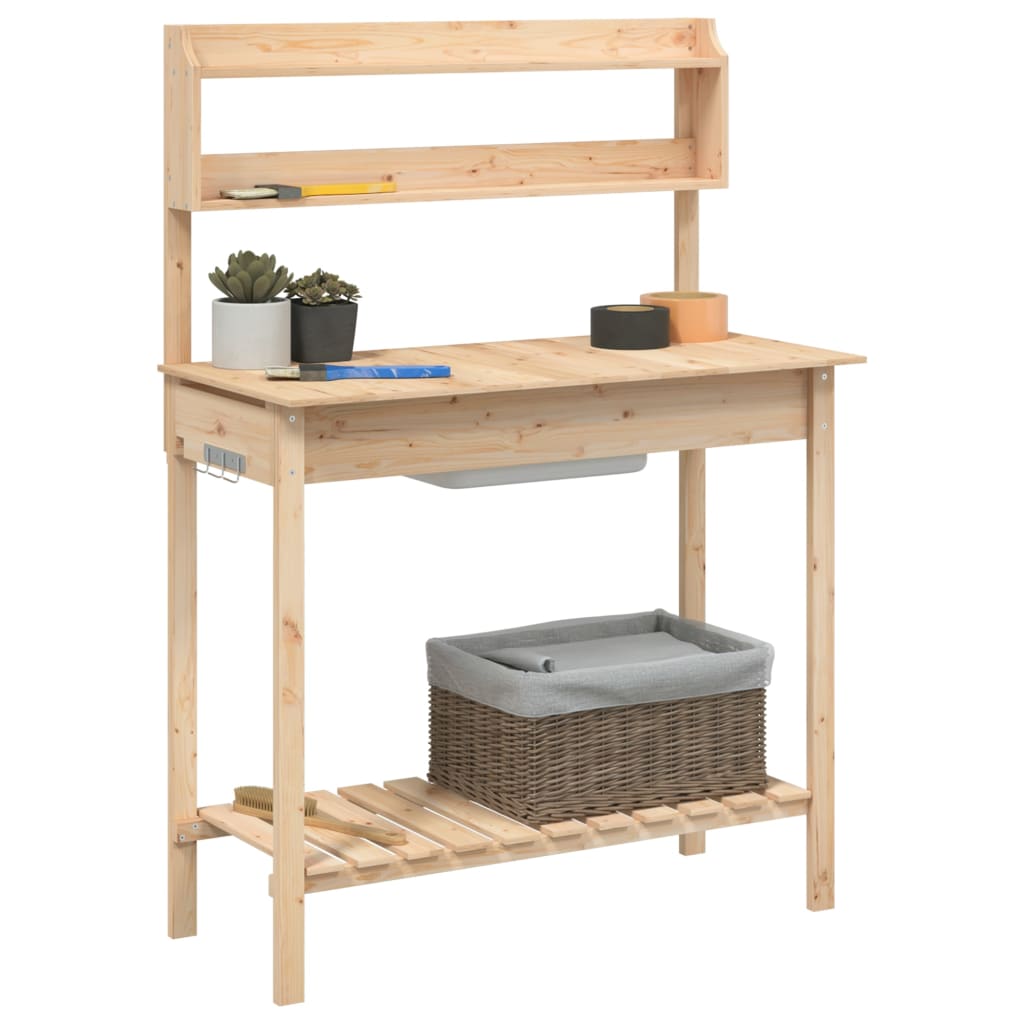 vidaXL Mesa para macetas con fregadero madera abeto 147,5x44x139,5 cm