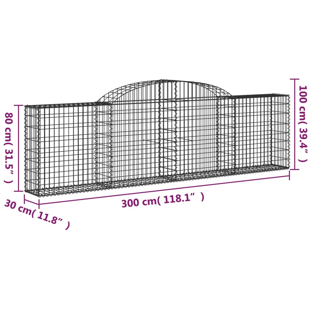 vidaXL Cestas de gaviones 4 uds forma de arco hierro 300x30x80/100 cm