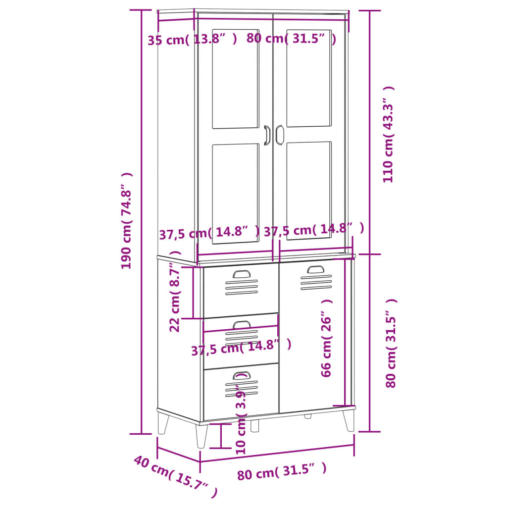 vidaXL Aparador alto VIKEN madera maciza de pino blanco 80x40x190 cm