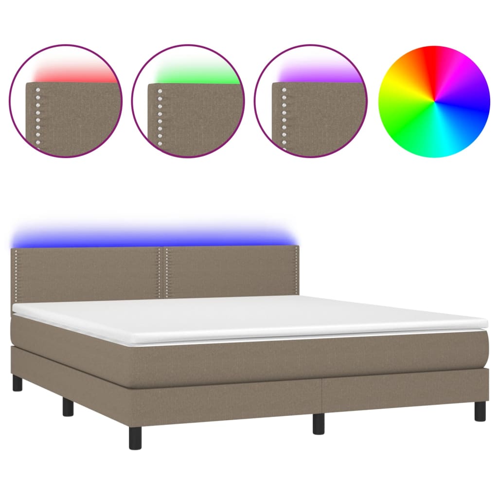 vidaXL Cama box spring colchón y luces LED tela gris taupe 180x200 cm