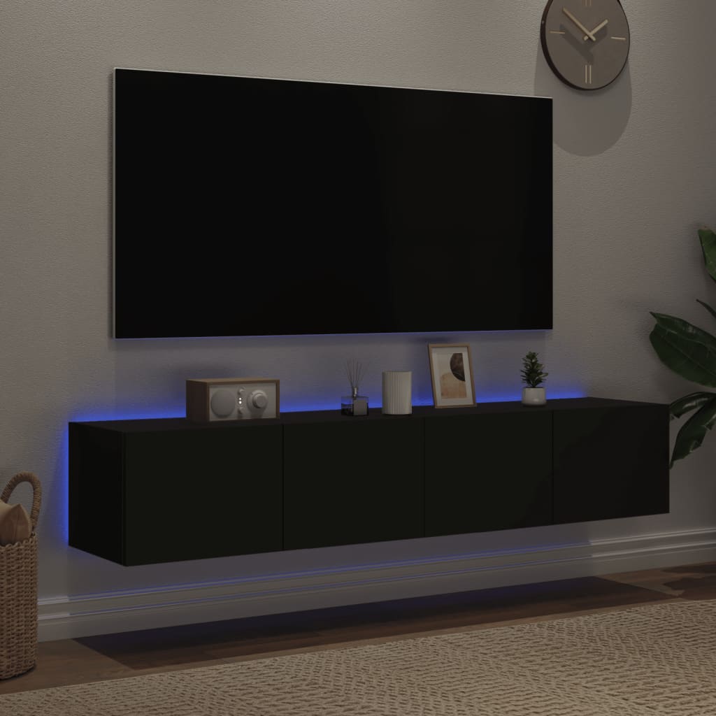 vidaXL Muebles de TV de pared con luces LED 2 uds negro 80x35x31 cm