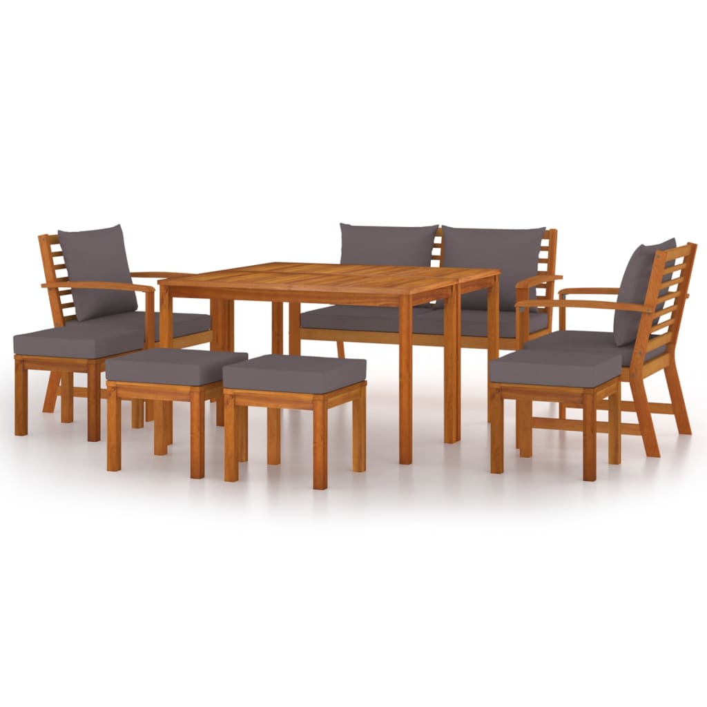 vidaXL Juego comedor jardín con cojines 9 piezas madera maciza acacia