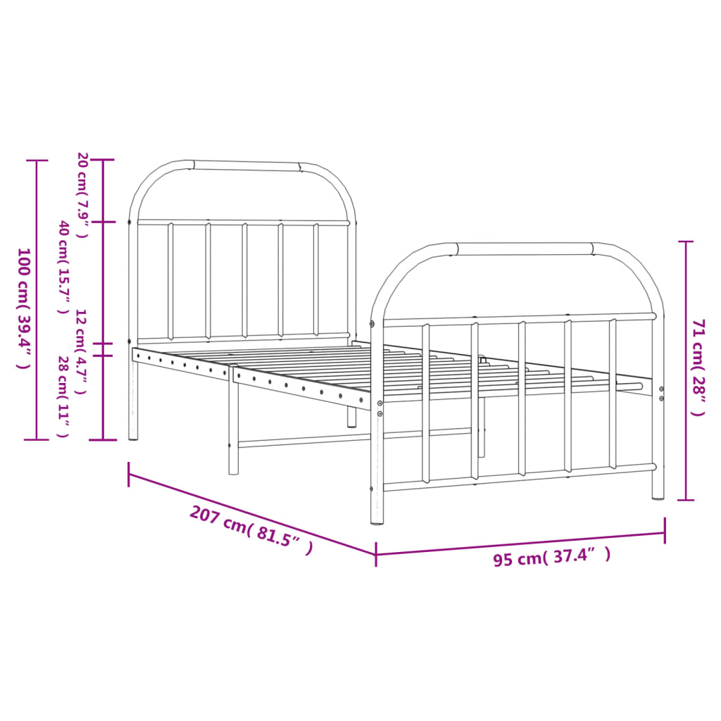 vidaXL Estructura cama sin colchón con estribo metal negro 90x200 cm