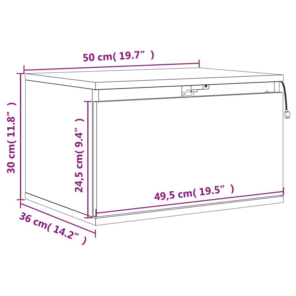 vidaXL Mesitas de noche de pared con luces LED 2 uds gris hormigón