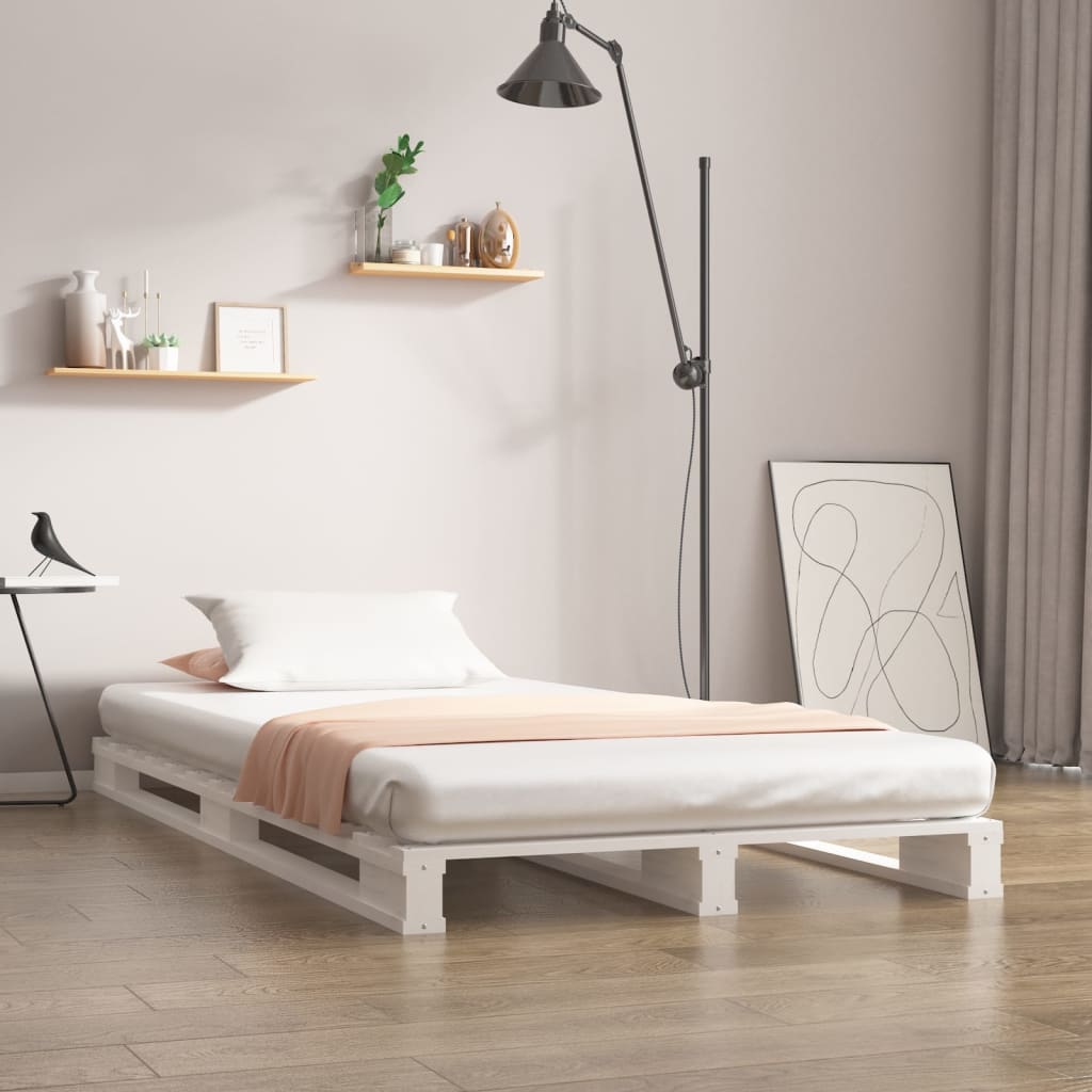 vidaXL Cama de palets madera maciza pino blanca pequeña 75x190 cm