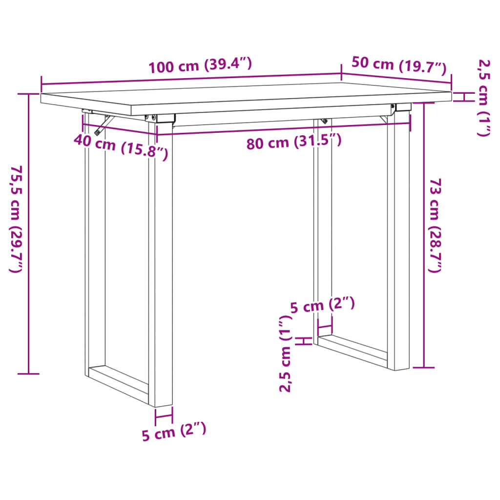 vidaXL Mesa comedor marco O madera maciza pino y hierro 100x50x75,5 cm