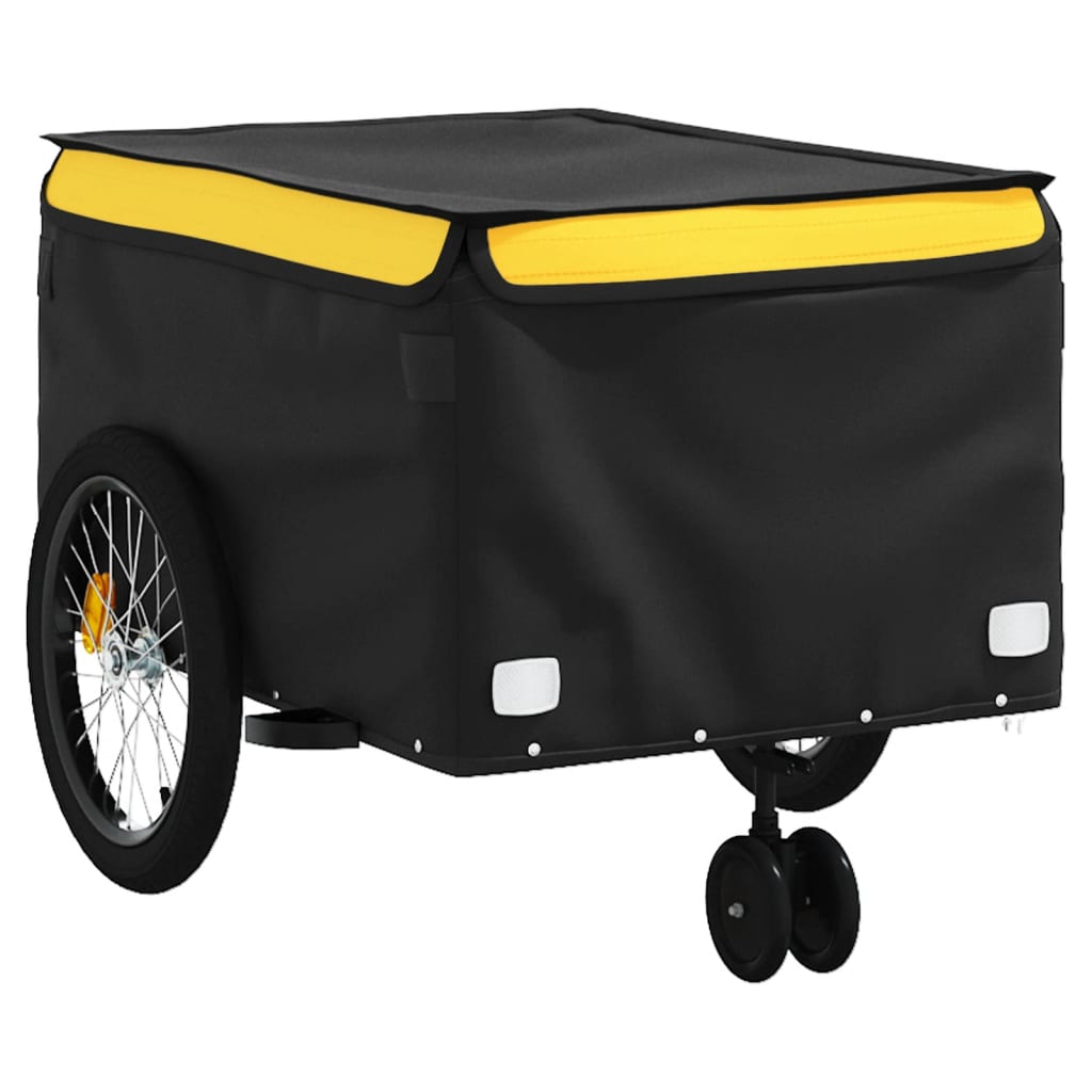 vidaXL Remolque para bicicleta hierro negro y amarillo 45 kg