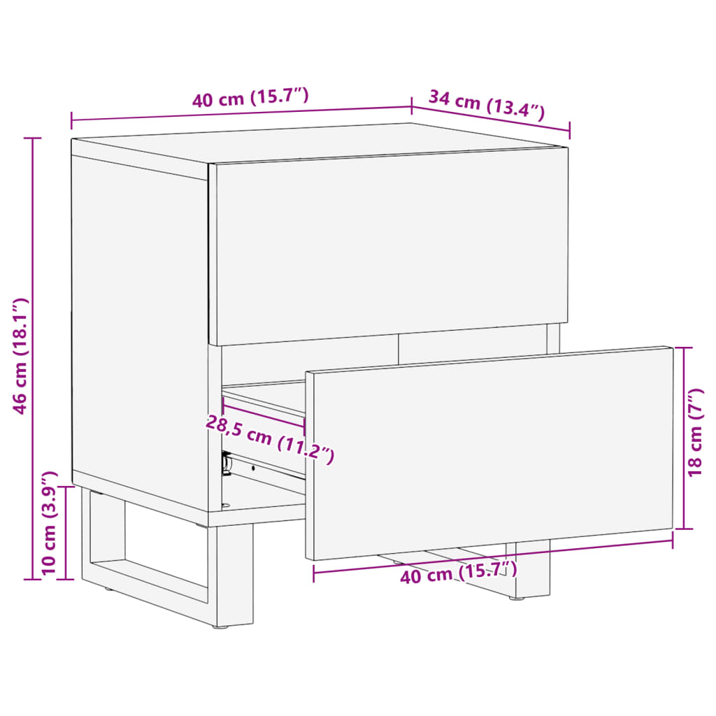 vidaXL Mesitas de noche 2 uds madera maciza mango rugosa 40x34x46 cm