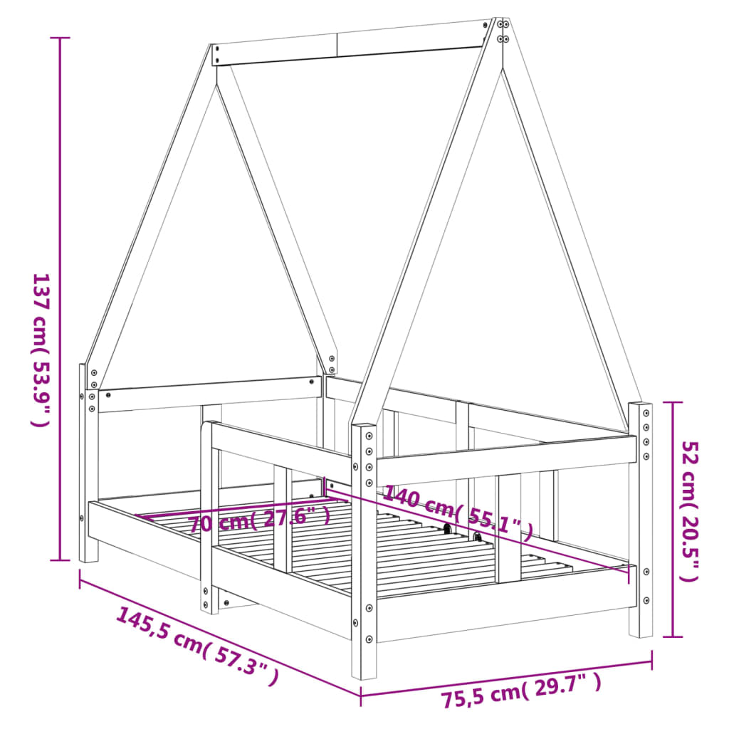 vidaXL Estructura de cama para niños madera maciza de pino 70x140 cm