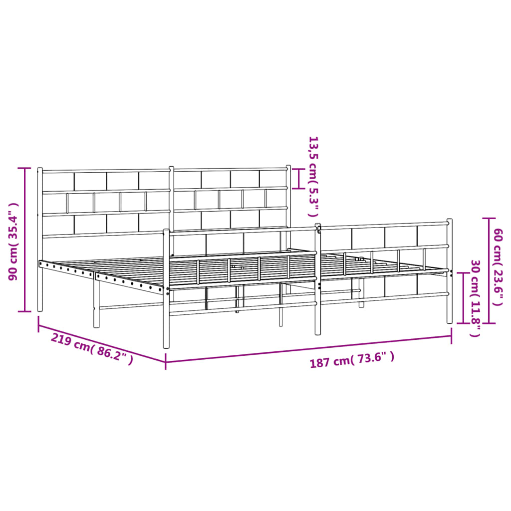 vidaXL Estructura cama sin colchón con estribo metal negro 183x213 cm