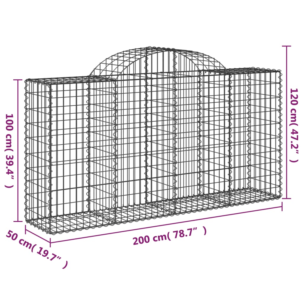 vidaXL Cestas de gaviones 4 uds forma de arco hierro 200x50x100/120cm