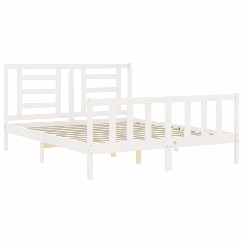 vidaXL Estructura de cama con cabecero madera maciza blanco 160x200 cm