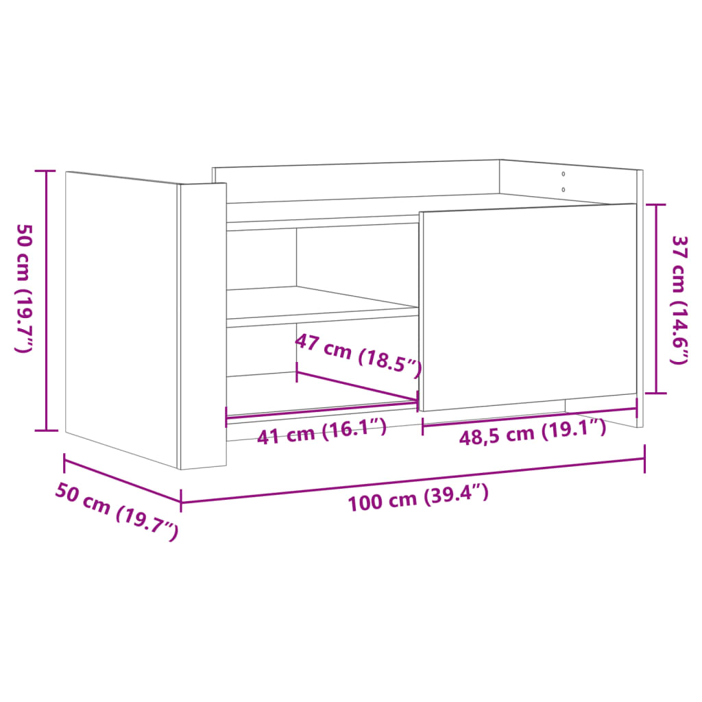 vidaXL Mesa de centro madera de ingeniería gris Sonoma 100x50x50 cm