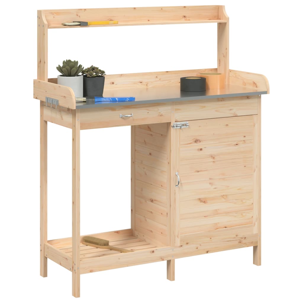 vidaXL Mesa para macetas con armario madera de abeto 110,5x45x124,5 cm