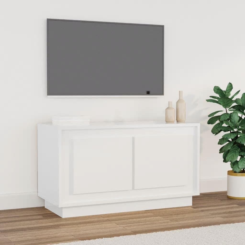 vidaXL Mueble para TV madera contrachapada blanco brillo 80x35x45 cm