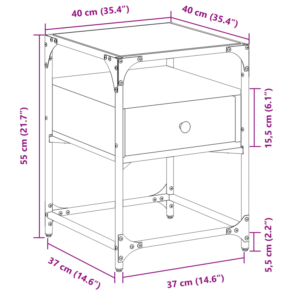 vidaXL Mesita de noche madera de ingeniería gris Sonoma 40x40x55 cm