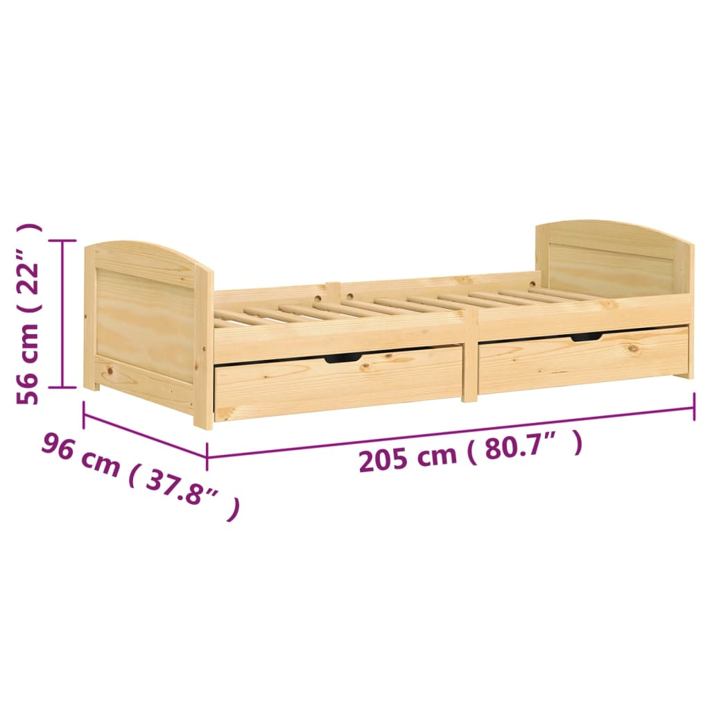 vidaXL Sofá cama con 2 cajones madera maciza pino IRUN 90x200cm