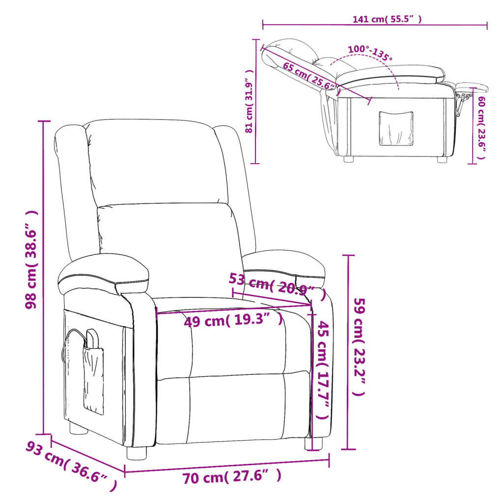 vidaXL Sillón de masaje de cuero sintético gris antracita