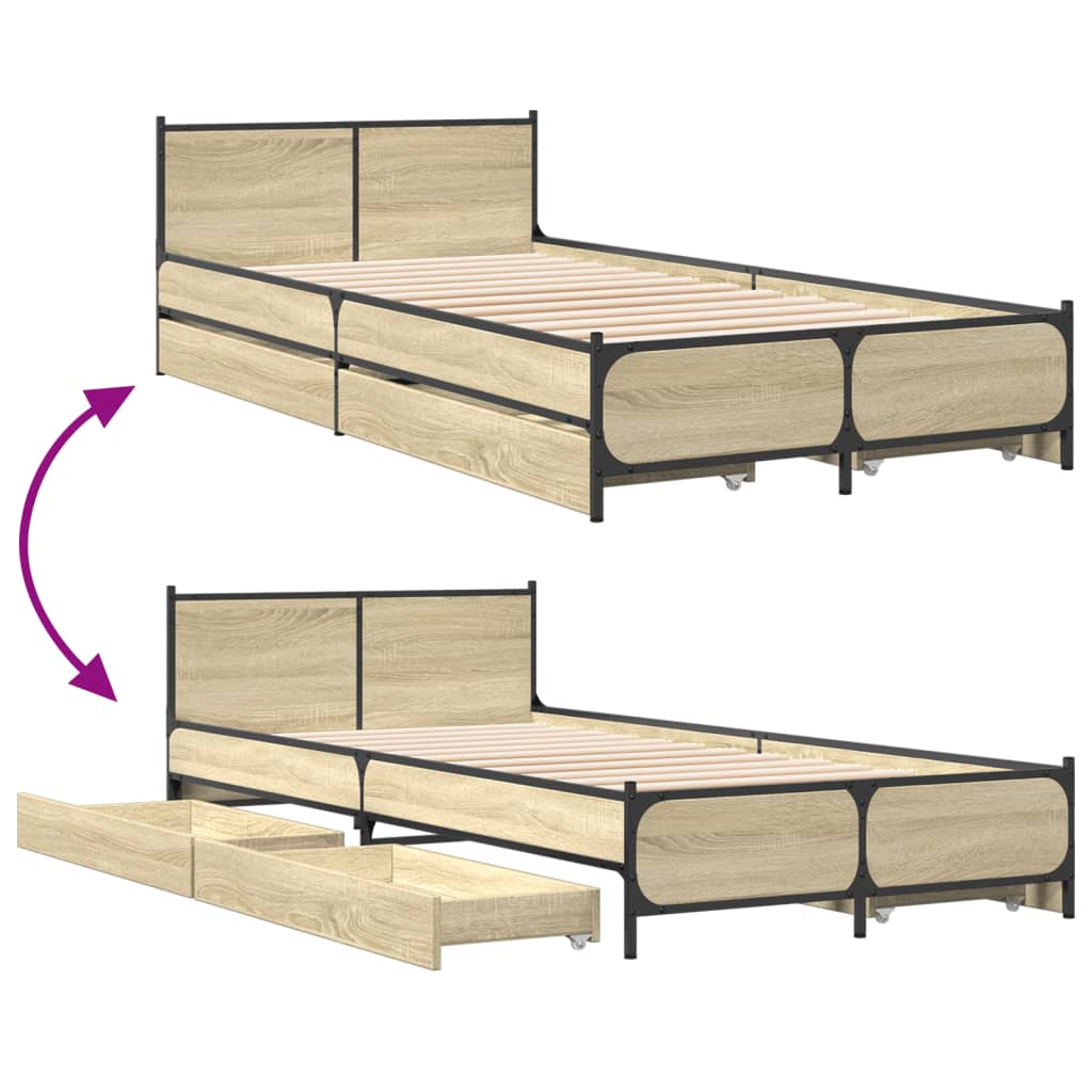 vidaXL Cama con cajones madera ingeniería roble Sonoma 75x190 cm