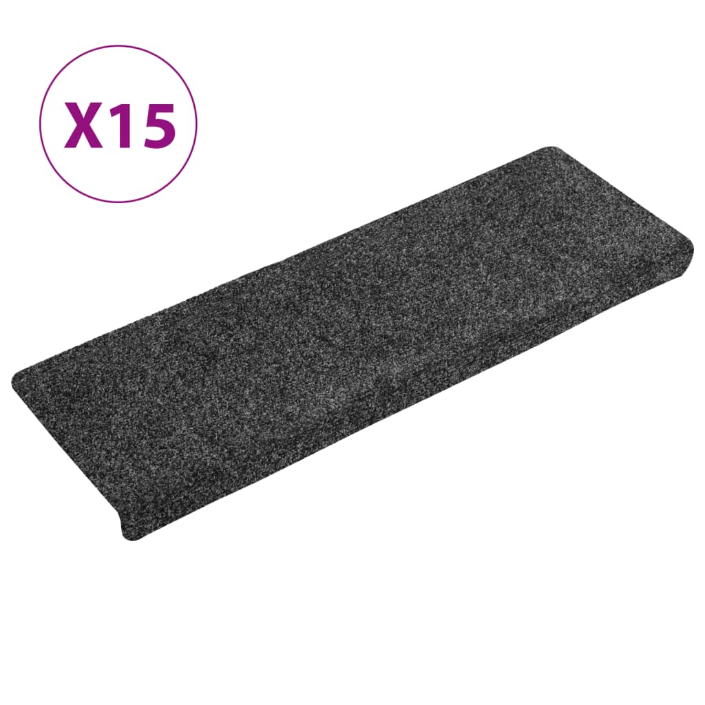 vidaXL Alfombrilla escalera 15 uds tela punzonada gris 65x21x4 cm