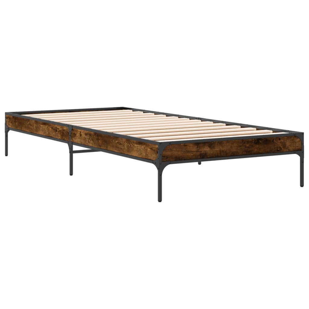 vidaXL Estructura cama madera ingeniería metal roble humo 100x200 cm