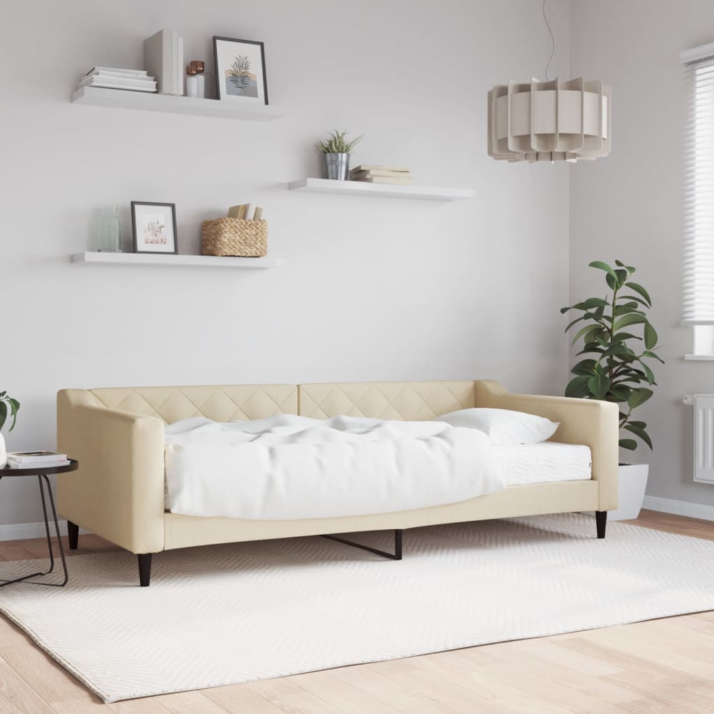 vidaXL Sofá cama con colchón tela crema 90x200 cm