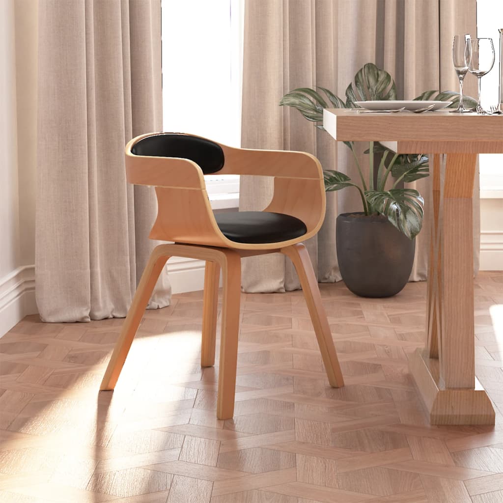 vidaXL Silla de comedor de cuero sintético y madera curvada negro