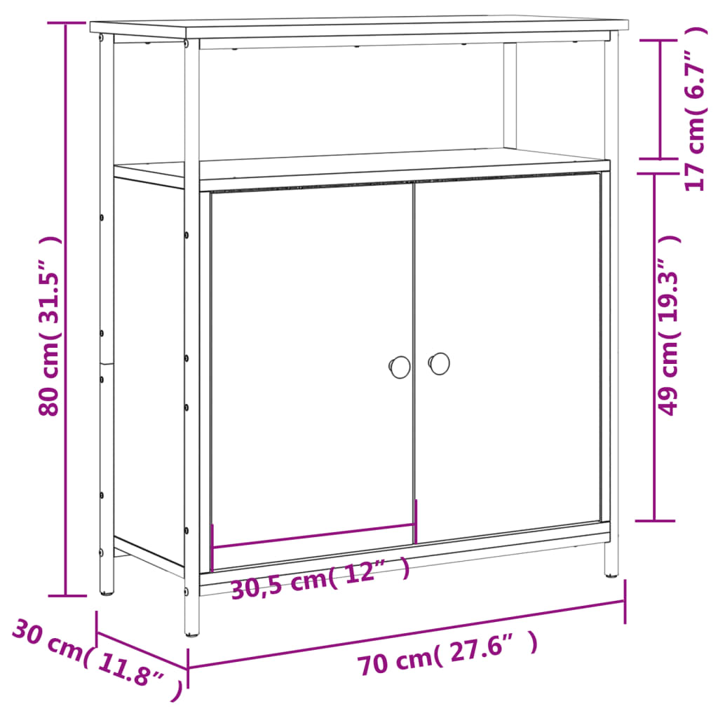 vidaXL Aparador de madera de ingeniería roble ahumado 70x30x80 cm