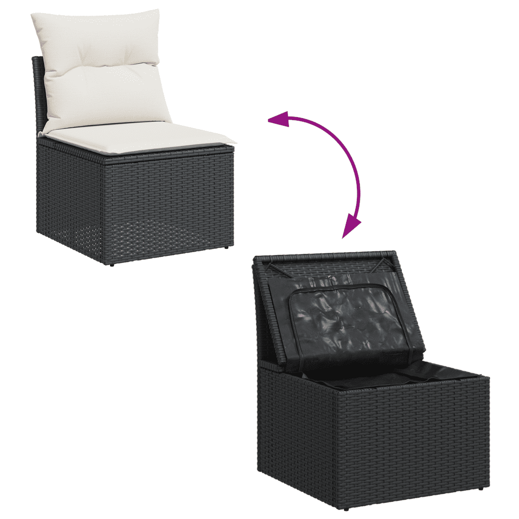 vidaXL Set de comedor de jardín 7 pzas y cojines ratán sintético negro